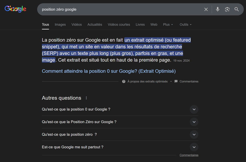 La position zéro sur Google