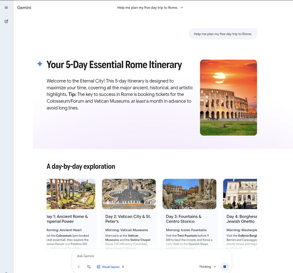 L'interface de vue dynamique de Google Gemini 3